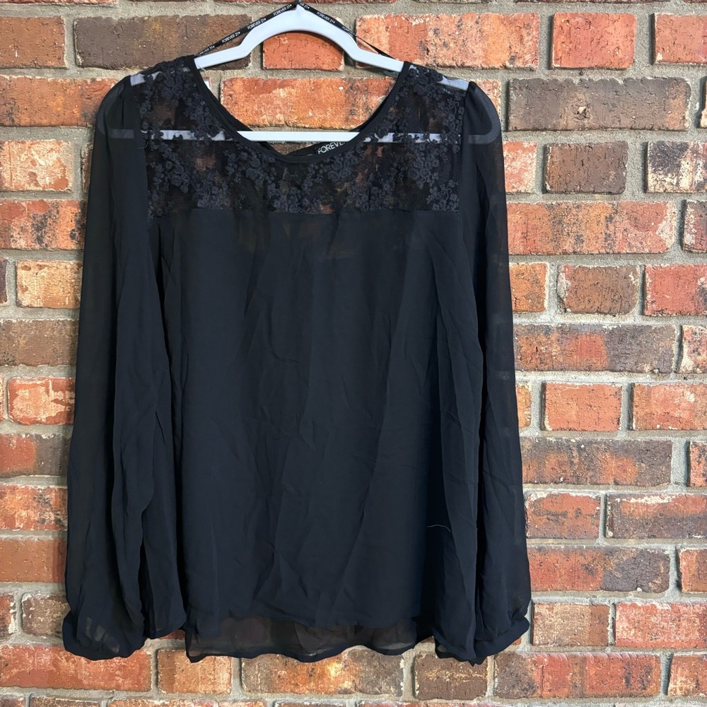 Forever 21 plus womens dark romantic goth emo lace sheer blouse black 2X